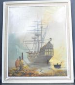 TERRY BURKE (20TH CENTURY) OIL ON CANVAS SPANISH GALLEON