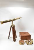 BRASS & MAHOGANY CASED SEXTANT & DESK TOP TELESCOPE