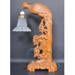 20TH CENTURY CHINESE ORIENTAL HARDWOOD PEACOCK LAMP