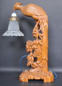 20TH CENTURY CHINESE ORIENTAL HARDWOOD PEACOCK LAMP