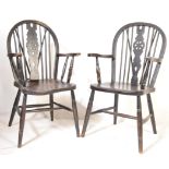 PAIR OF VICTORIAN 19TH CENTURY WINDSOR WHEELBACK CARVER CHAIRS
