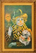 MID CENTURY GILT FRAMED CLOWN PRINT ON CARD SET