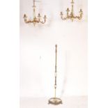 PAIR OF ALABASTER AND CAST METAL CEILING CHANDELIERS AND FLOOR STANDING LAMP