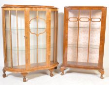 EARLY 20TH CENTURY WALNUT VENEER DEMI LUNE CHINA DISPLAY CABINET