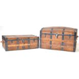 TWO EARLY 20TH CENTURY WOODEN TRUNKS / SHIPPING TRUNKS