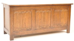 MID 20TH CENTURY VINTAGE OAK LINEN FOLD COFFER