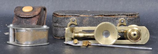 19TH CENTURY GEORGE II CASED FIELD MICROSCOPE TOGETHER WITH A LOUPE