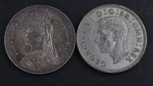 VICTORIAN SILVER CROWN TOGETHER WITH GEORGE V CROWN