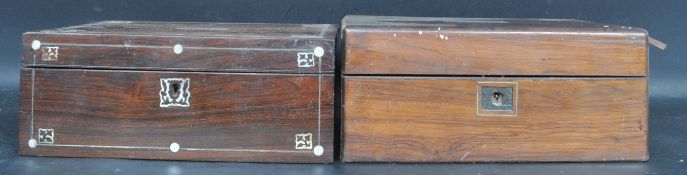 TWO VICTORIAN MAHOGANY AND MOTHER OF PEARL INLAID WORK BOX