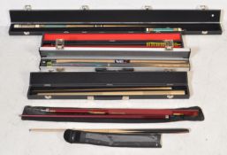 COLLECTION OF FIVE SNOOKER CUES