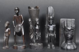COLLECTION OF VINTAGE 20TH CENTURY EBONY TRIBAL ITEMS