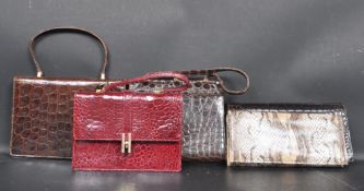 COLLECTION OF CROCODILE SKIN HANDBAGS & SNAKE SKIN CLUTCH BAG