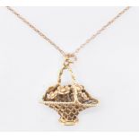 HALLMARKED 9CT GOLD FLOWER BASKET PENDANT NECKLACE