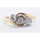 1920S 18CT GOLD & DIAMOND THREE STONE RING