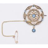 EDWARDIAN 9CT GOLD AQUAMARINE & PEARL PENDANT BROOCH