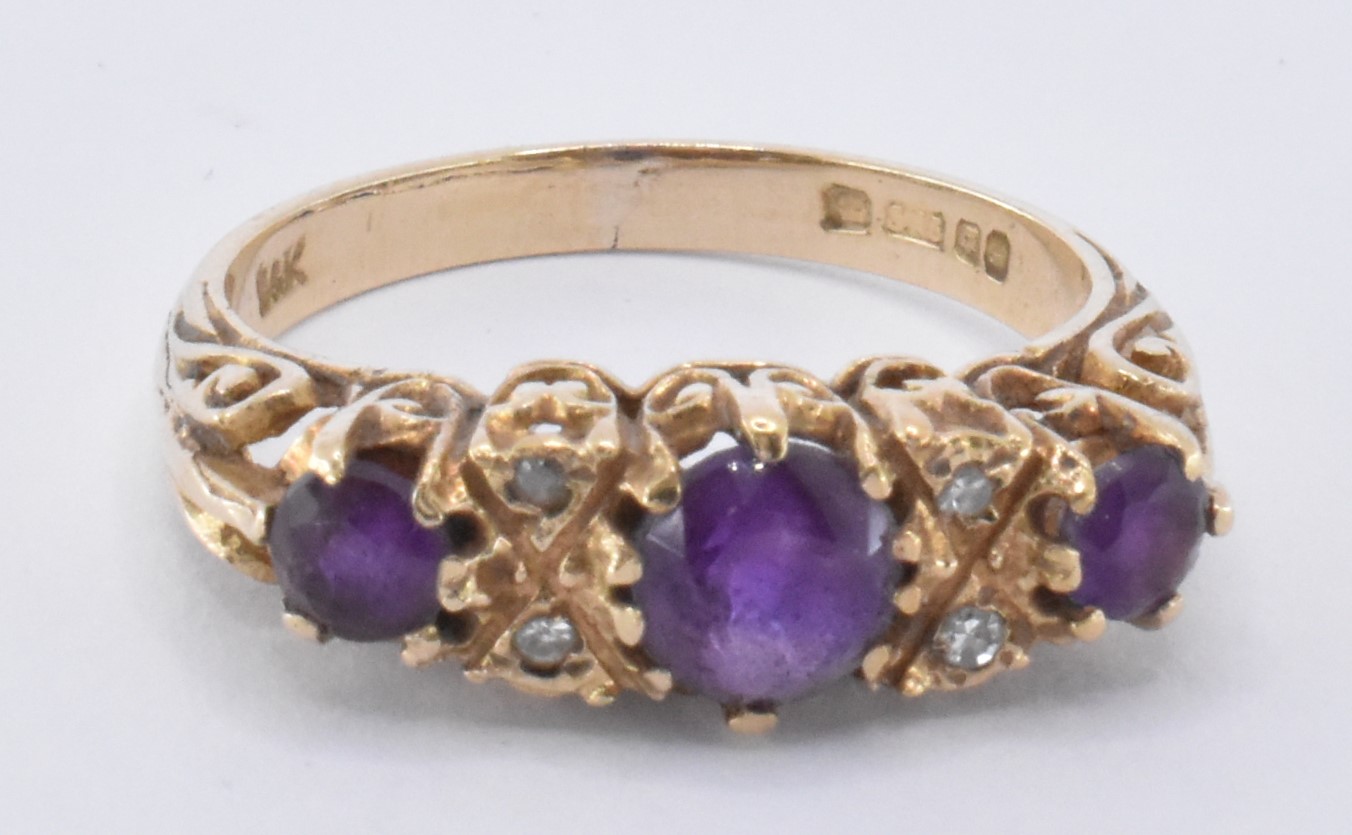 9CT GOLD AMETHYST & DIAMOND RING - Image 2 of 6