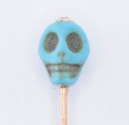 VICTORIAN 14CT GOLD & TURQUOISE SKULL STICK PIN