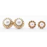TWO PAIRS OF 9CT GOLD & PEARL STUD EARRINGS