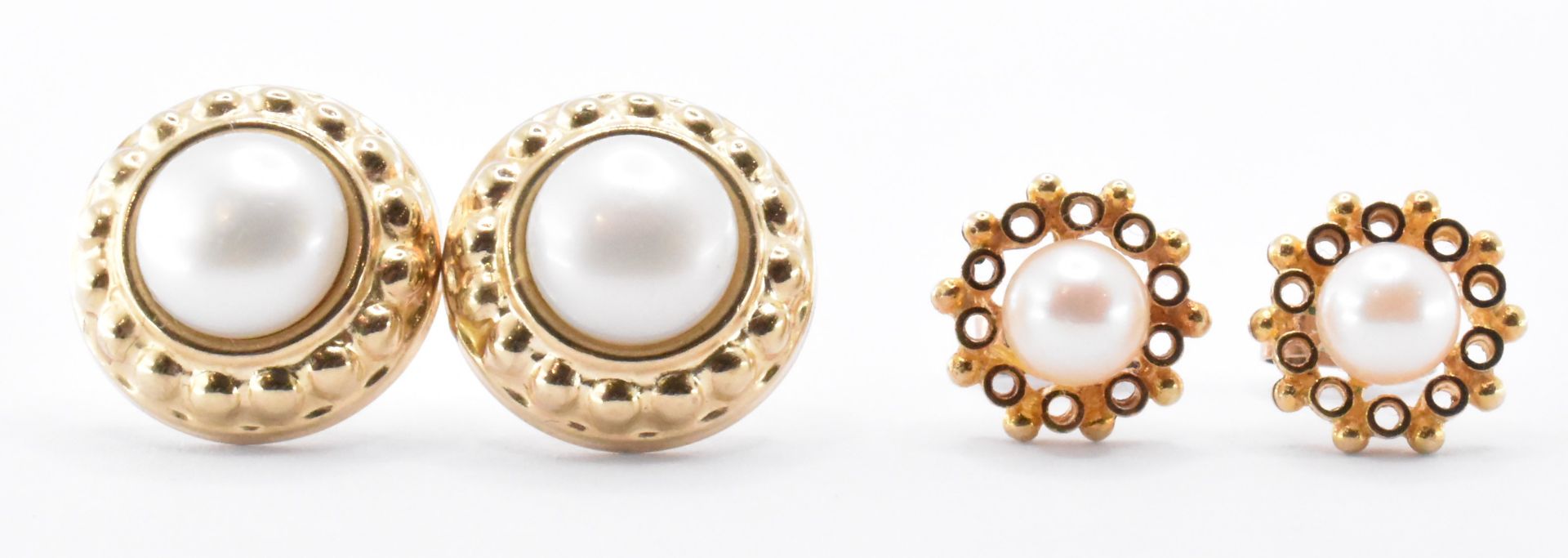 TWO PAIRS OF 9CT GOLD & PEARL STUD EARRINGS