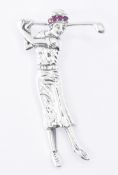 SILVER & RUBY GOLFER WOMAN BROOCH