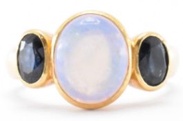 18CT GOLD OPAL & SAPPHIRE THREE STONE RING