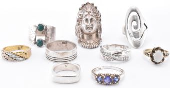 NINE SILVER RINGS INCLUDING STONE SET EXAMPLES