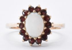 HALLMAKRED 9CT GOLD OPAL & GARNET RING