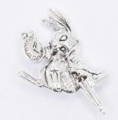 SILVER WHITE RABBIT ALICE IN WONDERLAND BROOCH