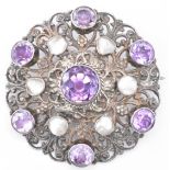 EARLY 20TH CENTURY SILVER AMETHYST & MOTHER OF PEARL BROOCH