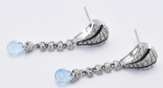 WHITE GOLD DIAMOND & BLUE STONE DROP EARRINGS