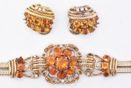 MID CENTURY 9CT GOLD CITRINE & DIAMOND SUITE