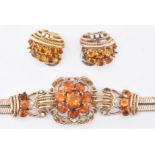 MID CENTURY 9CT GOLD CITRINE & DIAMOND SUITE