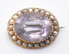 VICTORIAN 15CT GOLD AMETHYST & PEARL BROOCH