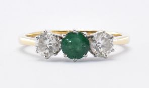 18CT GOLD EMERALD & DIAMOND RING