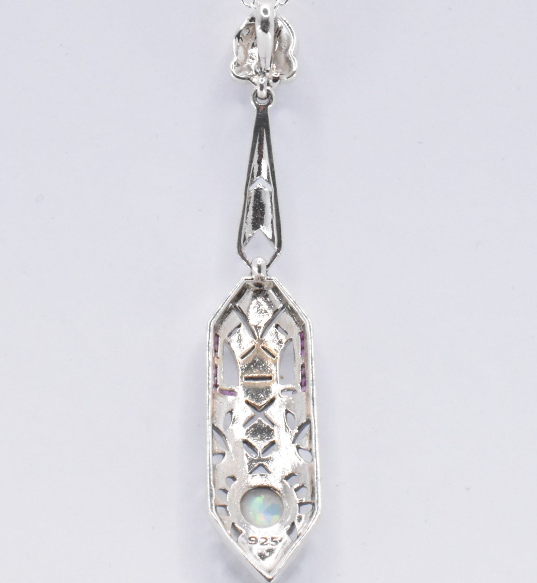 ART DECO STYLE SILVER & OPAL PENDANT NECKLACE - Image 4 of 5