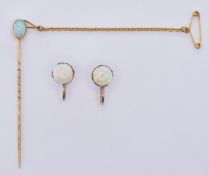 GOLD & OPAL STICK PIN WITH EARRINGS