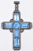 ART DECO THEODOR FAHRNER SILVER & BLUE STONE CROSS PENDANT