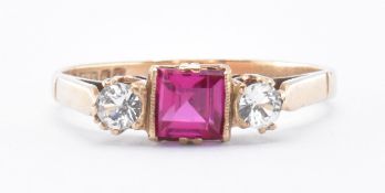 9CT GOLD SYNTHETIC RUBY AND CZ RING