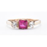 9CT GOLD SYNTHETIC RUBY AND CZ RING