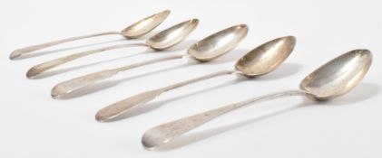 FIVE GEOGIAN SILVER HALLMARKED TEASPOONS