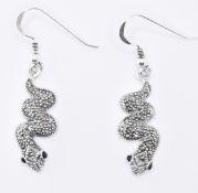 PAIR OF SILVER & MARCASITE SERPENT DROP EARRINGS