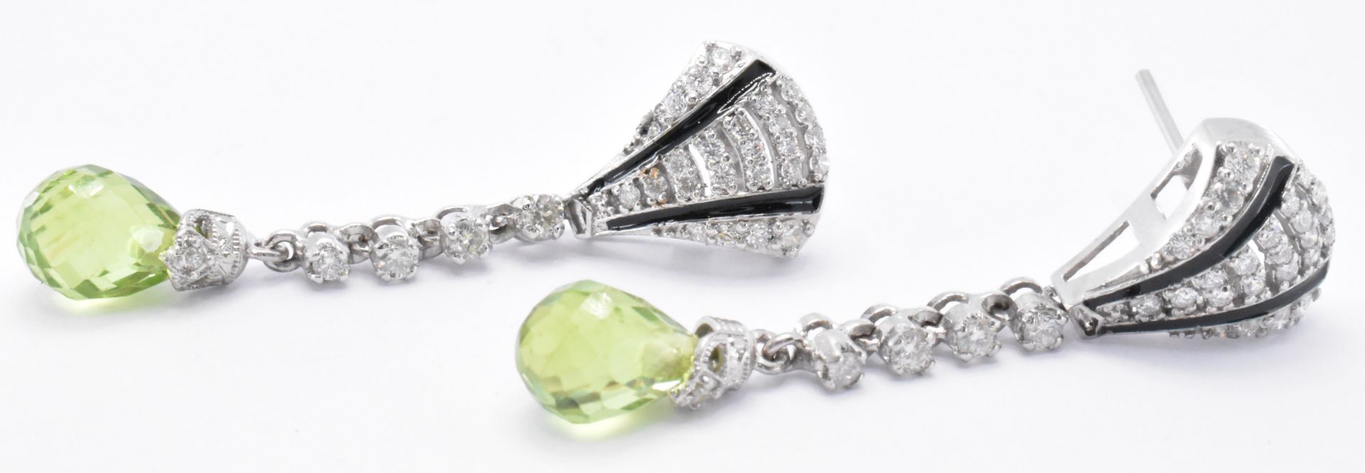 WHITE GOLD DIAMOND & PERIDOT DROP EARRINGS - Image 2 of 6