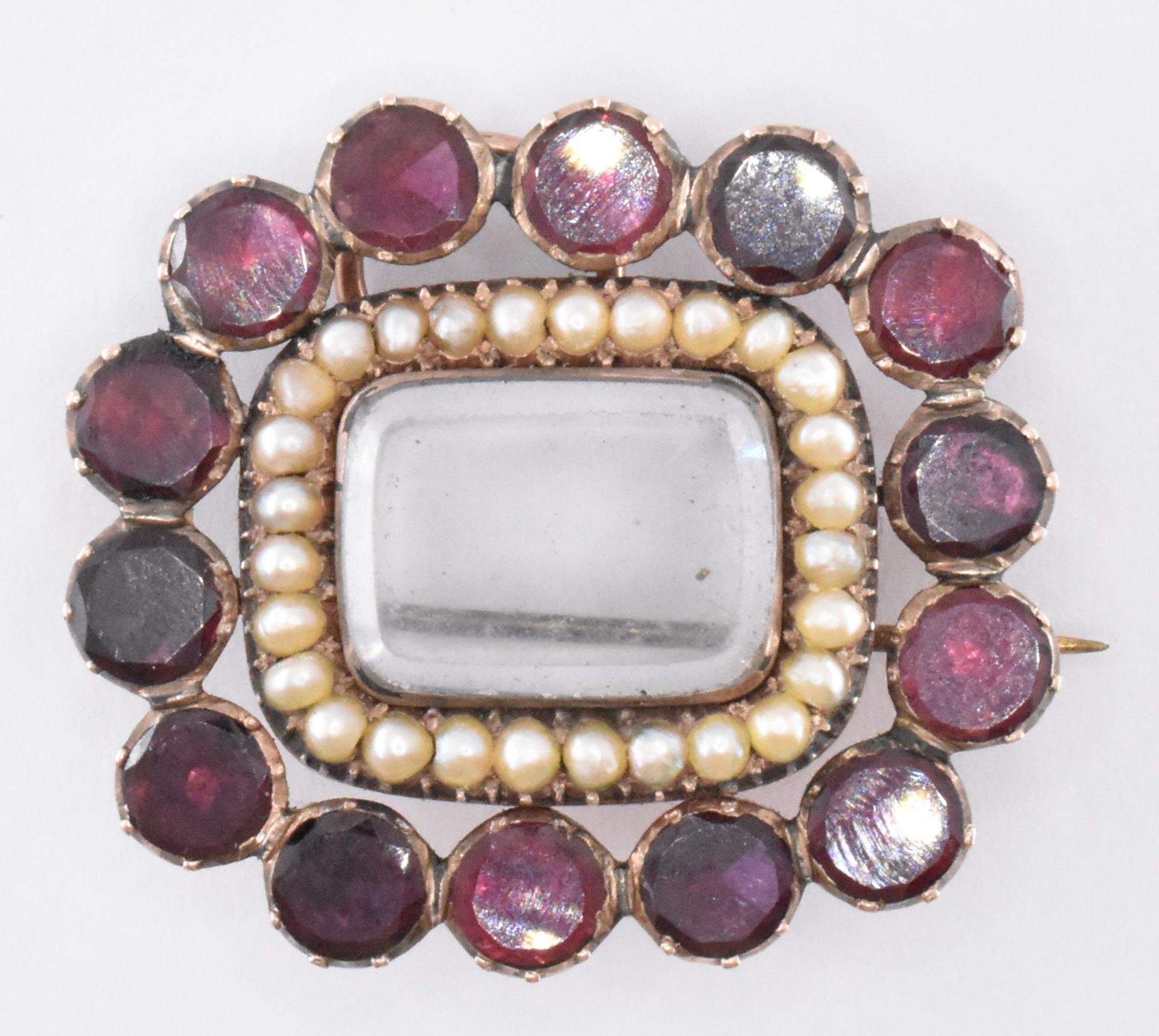 GEORGE III GARNET & PEARL MOURNING BROOCH