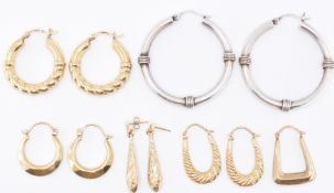 FIVE PAIRS OF 9CT GOLD EARRINGS