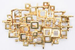 1970'S ALAN MARTIN GARD 18CT GOLD & DIAMOND BROOCH