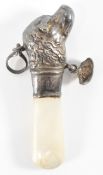 1930'S HALLMARKED SILVER & MOTHER OF PEARL DOG RATTLE