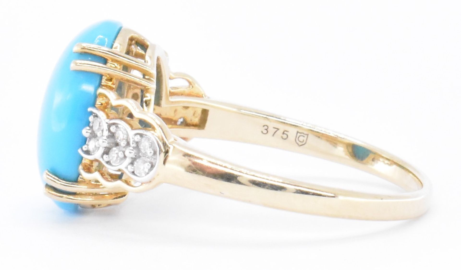 HALLMARKED 9CT GOLD TURQUOISE & DIAMOND RING - Image 2 of 5