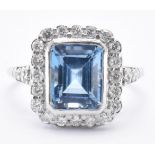 WHITE GOLD AQUAMARINE & DIAMOND DRESS RING