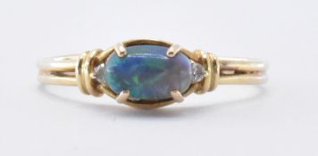 14CT GOLD BLACK OPAL & DIAMOND RING