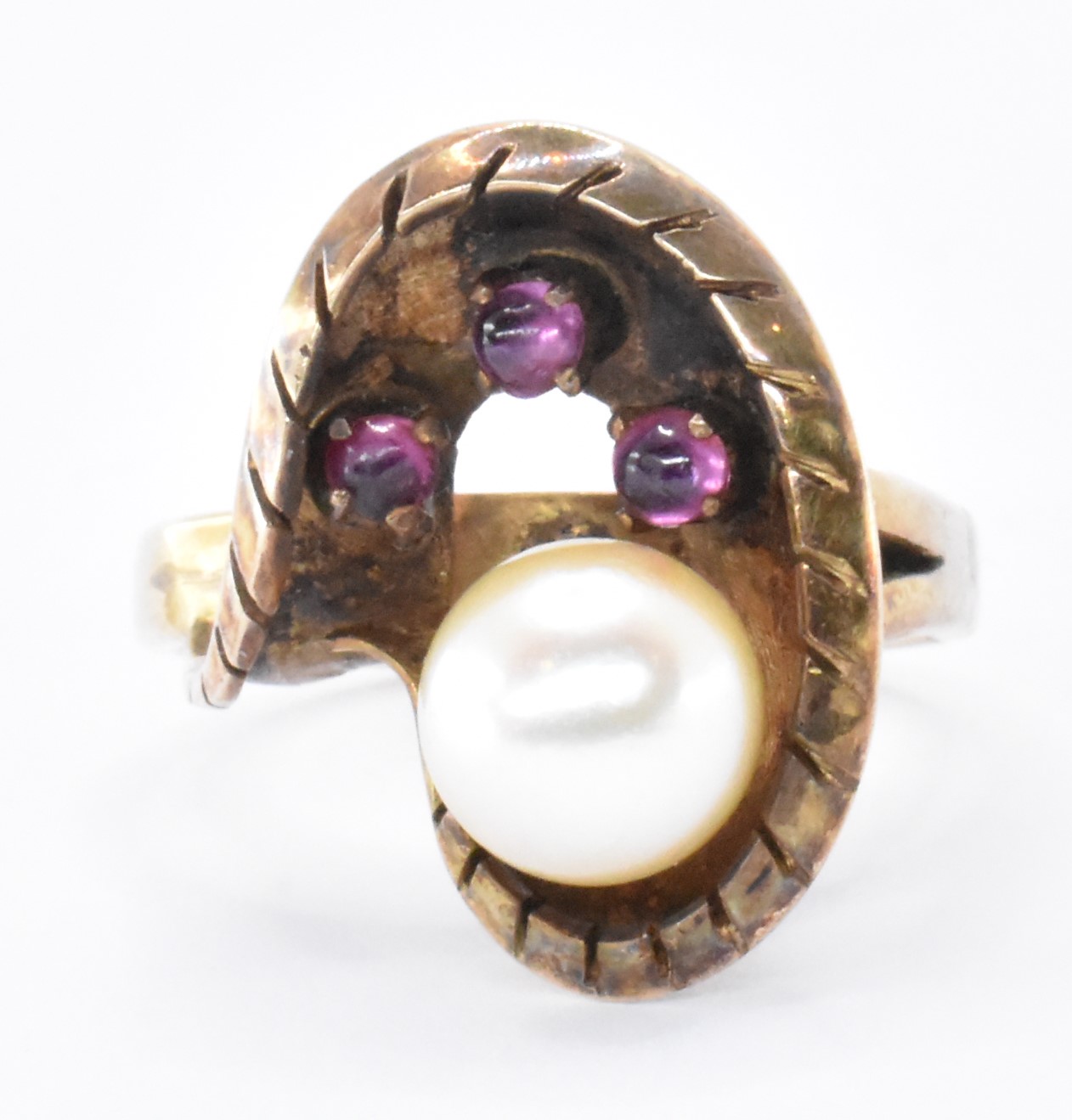 14CT GOLD RUBY & PEARL COCKTAIL RING